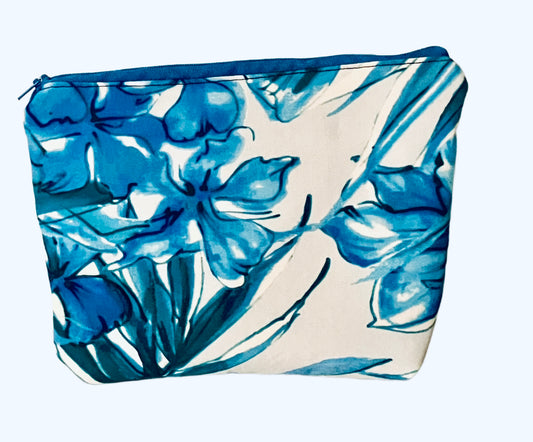 Ice Blue Flower Makeup Bag